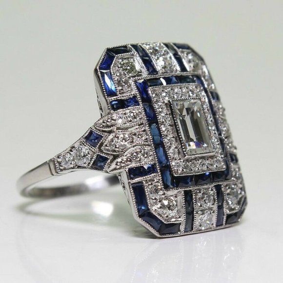 NIB Emerald Cut Crystal & Sapphire Cocktail Ring 6, 7, 8, 9, 10 - Picture 4 of 9